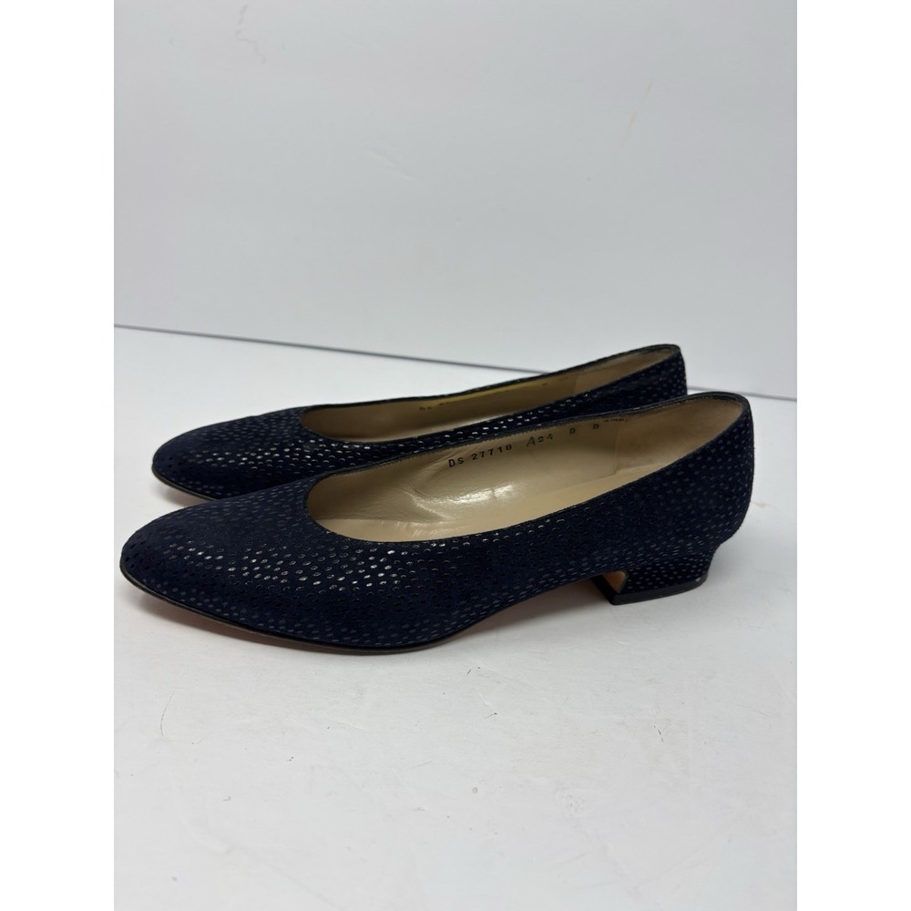 Salvatore Ferragamo Navy Suede Leather Pumps Flats Shoes ltaly Size 8B